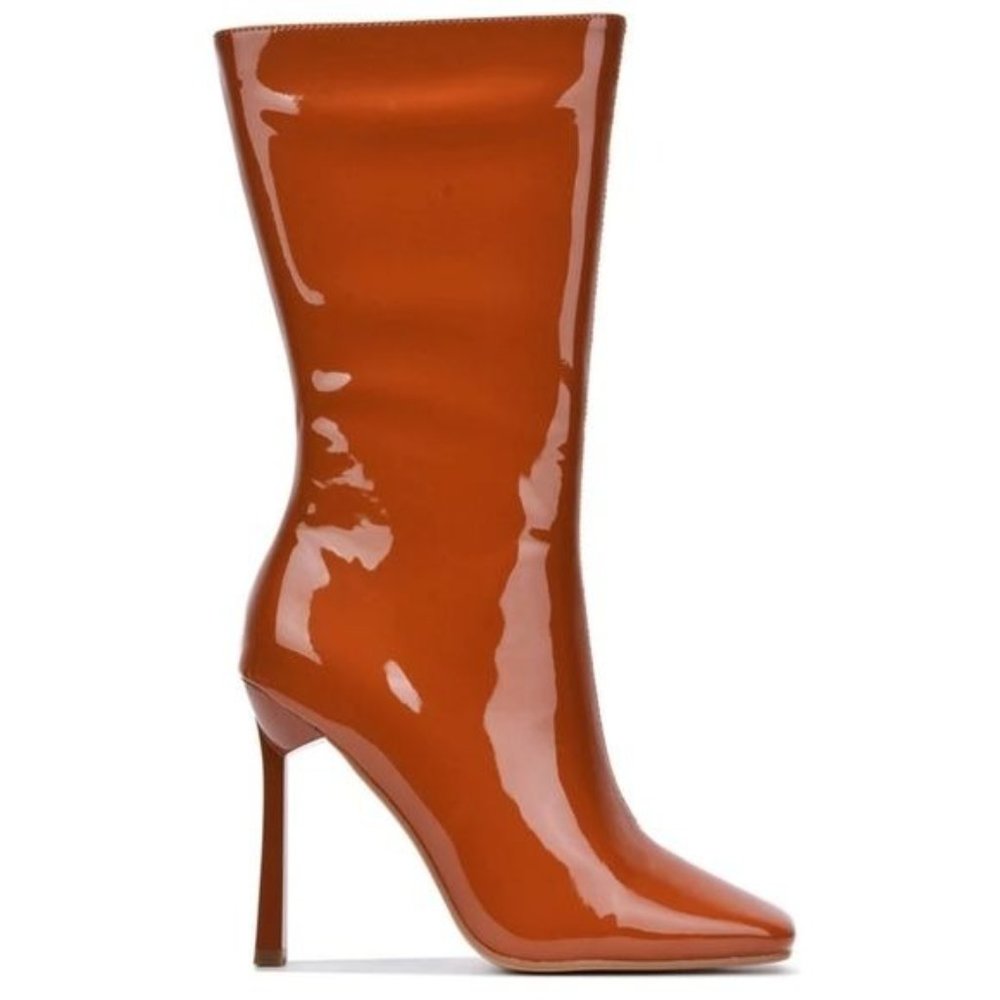 Orange Patent Leather Ankle Boots
